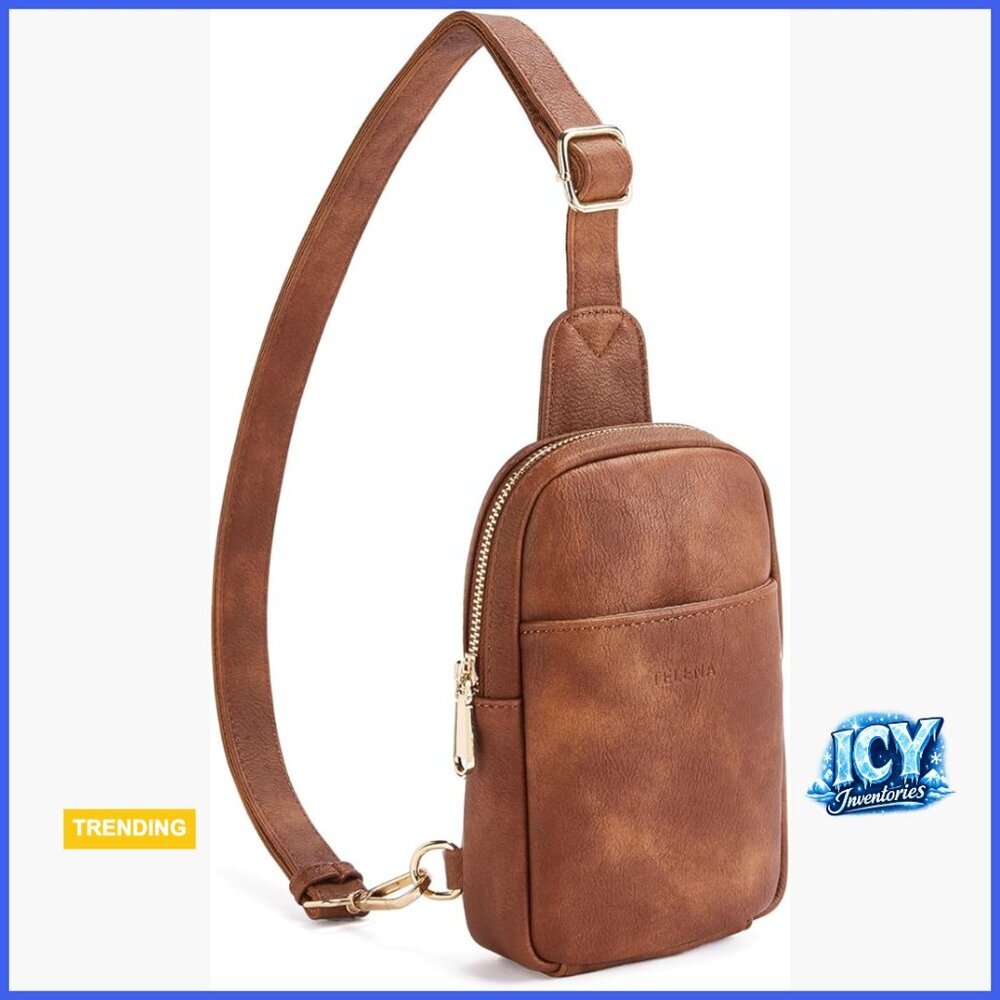 Faux Leather Crossbody Sling Bag with Adjustable Strap for Travel